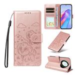 For Honor X9a / X40 5G / Magic5 Lite Embossed Heart Dog RFID Blocking Wallet Leather Phone Case(Rose Gold)
