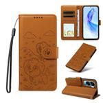 For Honor 90 Lite / X50i 5G Embossed Heart Dog RFID Blocking Wallet Leather Phone Case(Brown)