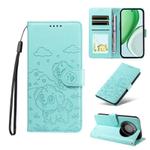 For Honor X70 5G Embossed Heart Dog RFID Blocking Wallet Leather Phone Case(Green)