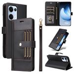 For OPPO Reno13 / Reno14 5G Global Six Card Slots Buckle Leather Phone Case with Lanyard(Black)