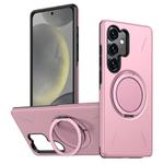 For Samsung Galaxy S24+ 5G Metal Rotation Holder MagSafe TPU Hybrid PC Phone Case(Pink)