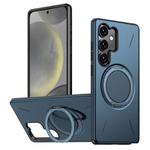For Samsung Galaxy S24 5G Metal Rotation Holder MagSafe TPU Hybrid PC Phone Case(Navy Blue)