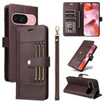 For Google Pixel 9 / 9 Pro / 10 / 10 Pro Six Card Slots Buckle Leather Phone Case with Lanyard(Coffee)