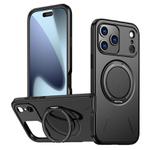 For iPhone 17 Pro Max Metal Rotation Holder MagSafe TPU Hybrid PC Phone Case(Black)