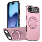 For iPhone 17 Air Metal Rotation Holder MagSafe TPU Hybrid PC Phone Case(Pink)