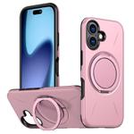 For iPhone 17 Metal Rotation Holder MagSafe TPU Hybrid PC Phone Case(Pink)