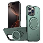 For iPhone 16 Pro Max Metal Rotation Holder MagSafe TPU Hybrid PC Phone Case(Grey Green)
