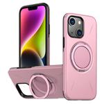 For iPhone 14 Metal Rotation Holder MagSafe TPU Hybrid PC Phone Case(Pink)