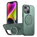 For iPhone 14 Metal Rotation Holder MagSafe TPU Hybrid PC Phone Case(Grey Green)