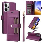 For Realme 14 / 14T 5G Six Card Slots Buckle Leather Phone Case with Lanyard(Purple)