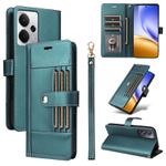 For Realme 14 / 14T 5G Six Card Slots Buckle Leather Phone Case with Lanyard(Green)