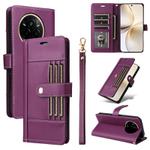 For Realme 14 Pro Six Card Slots Buckle Leather Phone Case with Lanyard(Purple)