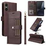 For Sony Xperia 10 VI Six Card Slots Buckle Leather Phone Case with Lanyard(Coffee)