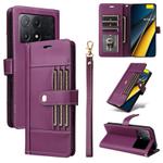 For Xiaomi Poco X6 Pro / Redmi K70E Six Card Slots Buckle Leather Phone Case with Lanyard(Purple)