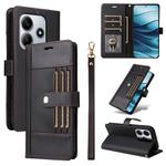 For Redmi Note 14 4G 164.84mm Six Card Slots Buckle Leather Phone Case with Lanyard(Black)