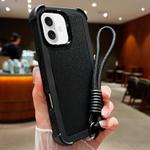 For iPhone 16 Plus Solid Color TPU Hybrid PC Shockproof Phone Case with Wrist Strap(Black)