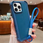 For iPhone 15 Pro Solid Color TPU Hybrid PC Shockproof Phone Case with Wrist Strap(Blue)