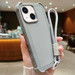 For iPhone 14 Solid Color TPU Hybrid PC Shockproof Phone Case with Wrist Strap(Grey)