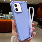 For iPhone 12 / 12 Pro Solid Color TPU Hybrid PC Shockproof Phone Case with Wrist Strap(Purple)