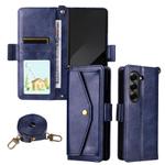 For Samsung Galaxy Z Fold2 5G Multi-card Slots Crossbody Cowhide Leather Phone Case(Blue)