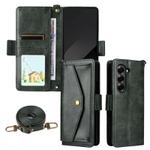 For Samsung Galaxy Z Fold2 5G Multi-card Slots Crossbody Cowhide Leather Phone Case(Green)
