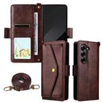 For Samsung Galaxy Z Fold4 5G Multi-card Slots Crossbody Cowhide Leather Phone Case(Brown)