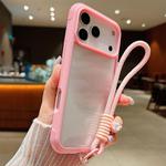For iPhone 17 Pro Max Solid Color Edge Transparency Acrylic TPU Phone Case with Wrist Strap(Pink)