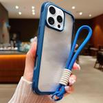 For iPhone 16 Pro Max Solid Color Edge Transparency Acrylic TPU Phone Case with Wrist Strap(Royal Blue)