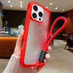 For iPhone 16 Pro Max Solid Color Edge Transparency Acrylic TPU Phone Case with Wrist Strap(Red)