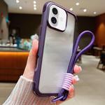 For iPhone 16 Plus Solid Color Edge Transparency Acrylic TPU Phone Case with Wrist Strap(Dark Purple)