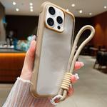 For iPhone 15 Pro Solid Color Edge Transparency Acrylic TPU Phone Case with Wrist Strap(Brown)