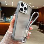 For iPhone 15 Pro Solid Color Edge Transparency Acrylic TPU Phone Case with Wrist Strap(Grey)