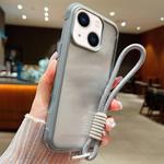 For iPhone 15 / 14 / 13 Solid Color Edge Transparency Acrylic TPU Phone Case with Wrist Strap(Grey)