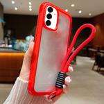 For Samsung Galaxy S25+ / S24+ 5G Solid Color Edge Transparency Acrylic TPU Phone Case with Wrist Strap(Red)