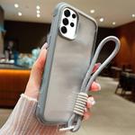 For Samsung Galaxy S25 Ultra / S24 Ultra 5G Solid Color Edge Transparency Acrylic TPU Phone Case with Wrist Strap(Grey)