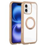 For iPhone 16 Plus Solid Color Edge Transparency Rotation Holder MagSafe Phone Case(Brown)