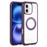For iPhone 16 Plus Solid Color Edge Transparency Rotation Holder MagSafe Phone Case(Dark Purple)
