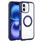 For iPhone 16 Plus Solid Color Edge Transparency Rotation Holder MagSafe Phone Case(Royal Blue)