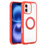 For iPhone 16 Plus Solid Color Edge Transparency Rotation Holder MagSafe Phone Case(Red)