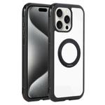 For iPhone 15 Pro Solid Color Edge Transparency Rotation Holder MagSafe Phone Case(Black)