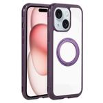 For iPhone 15 / 14 / 13 Solid Color Edge Transparency Rotation Holder MagSafe Phone Case(Dark Purple)