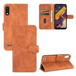 For LG K22 Solid Color Skin Feel Magnetic Buckle Horizontal Flip Calf Texture PU Leather Case with Holder & Card Slots & Wallet(Brown)