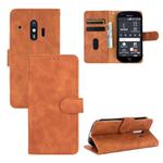 For Fujitsu F-42A / F-01L Solid Color Skin Feel Magnetic Buckle Horizontal Flip Calf Texture PU Leather Case with Holder & Card Slots & Wallet(Brown)