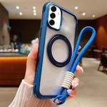 For Samsung Galaxy S25+ / S24+ 5G Solid Color Edge Transparency Rotation Holder MagSafe Phone Case with Wrist Strap(Royal Blue)