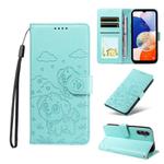 For Samsung Galaxy A14 4G / 5G Embossed Heart Dog RFID Blocking Wallet Leather Phone Case(Green)