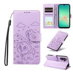 For Samsung Galaxy A16 / A26 / A17 Embossed Heart Dog RFID Blocking Wallet Leather Phone Case(Purple)
