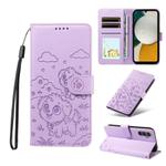 For Samsung Galaxy A34 5G Embossed Heart Dog RFID Blocking Wallet Leather Phone Case(Purple)