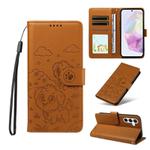 For Samsung Galaxy A35 5G Embossed Heart Dog RFID Blocking Wallet Leather Phone Case(Brown)