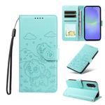 For Samsung Galaxy A36 5G Embossed Heart Dog RFID Blocking Wallet Leather Phone Case(Green)
