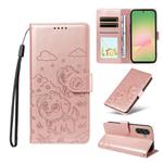 For Samsung Galaxy A56 5G Embossed Heart Dog RFID Blocking Wallet Leather Phone Case(Rose Gold)